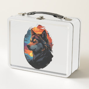 Lunch Box Majestic Husky contre le coucher du soleil vue de