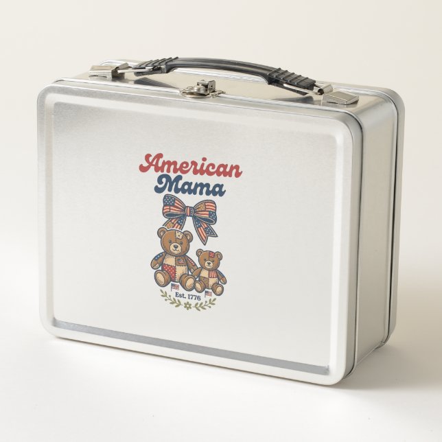 Lunch Box Mama Américaine Ours Patriote Patchwork Vector Des (Devant)