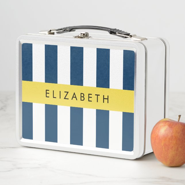 Lunch Box Marine Blue Stripes, Motif rayé, Votre nom (En situation)