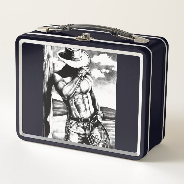 Lunch Box Masculine monogramme cool Occidental Cowboy Noir (Devant)