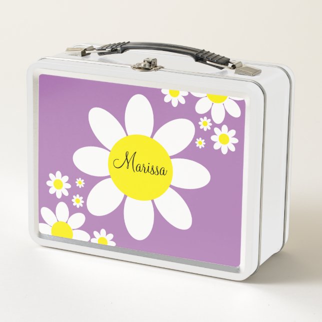 Lunch Box Mélange mauve et blanc marguerites Floral Nom pers (Devant)