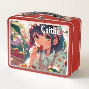 Lunch Box Mignonne Anime Girl Mange des fraises
