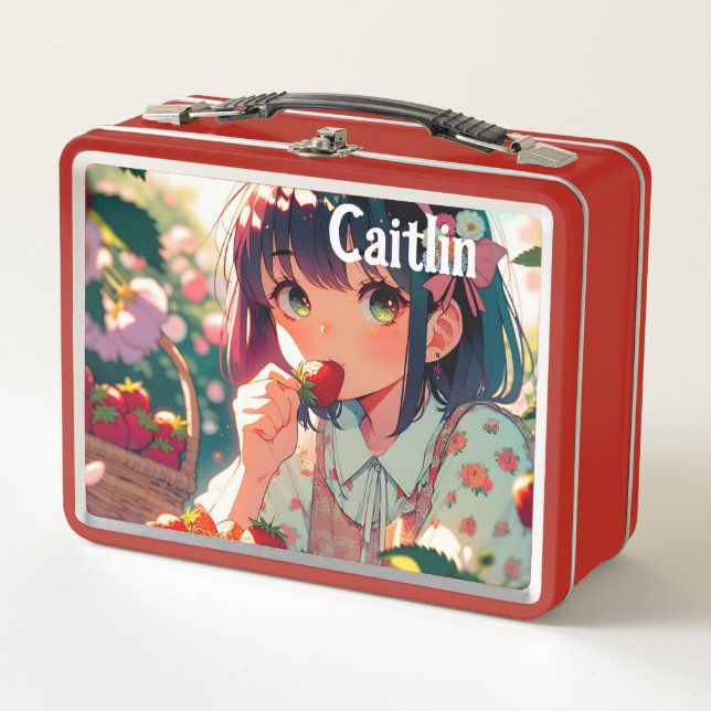 Lunch Box Mignonne Anime Girl Mange des fraises (Devant)