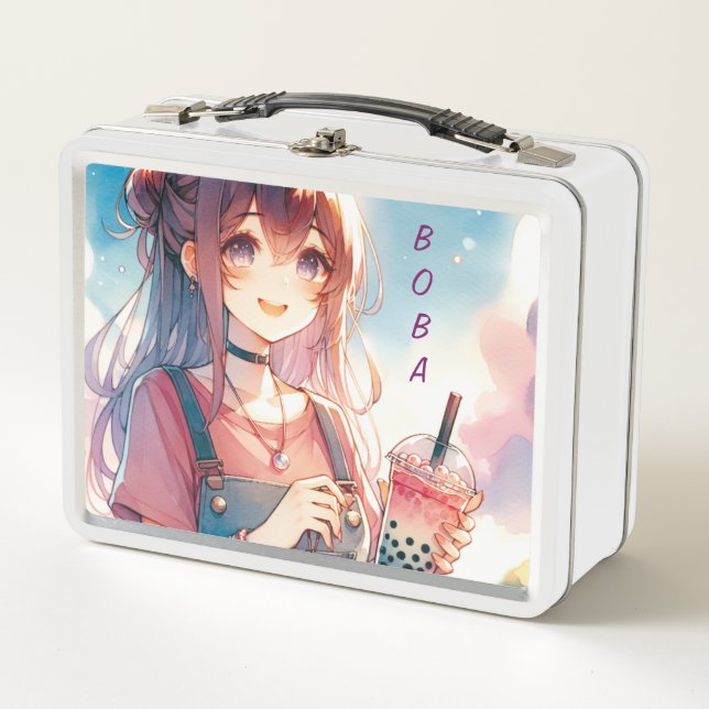 Lunch Box Mignonne fille Anime tenant un Boba Tea (Devant)