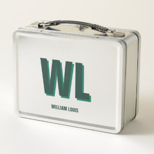 Lunch Box Minimaliste Monogramme Vert Émeraude Personnalisé