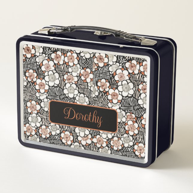 Lunch Box Modèle floral noir et rouge japonais Personnalisé (Dos)