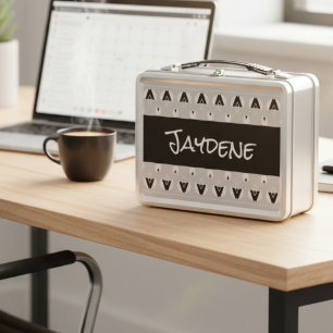 Lunch Box Moderne personnalisé géométrique noir et argent 