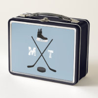 Monogramme classique de hockey sur glace bleu pous