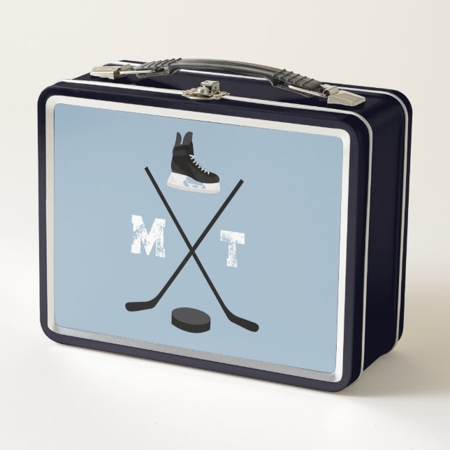 Lunch Box Monogramme classique de hockey sur glace bleu pous (Devant)