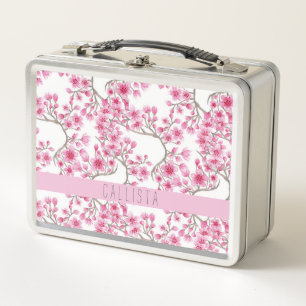 Lunch Box Monogramme d'aquarelle florale de fleurs de cerisi