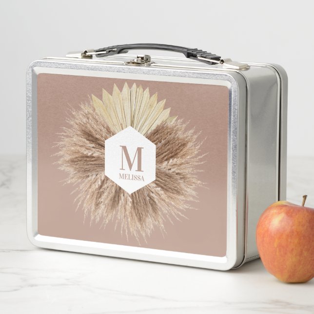 Lunch Box Monogramme de couleurs neutres rustiques chaudes (En situation)