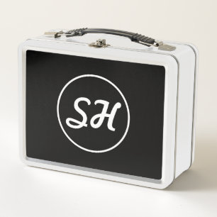 Lunch Box Monogramme de style rétro-moderne cool Noir et b