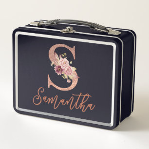 Lunch Box Monogramme floral pailleté rose blush Lettre S