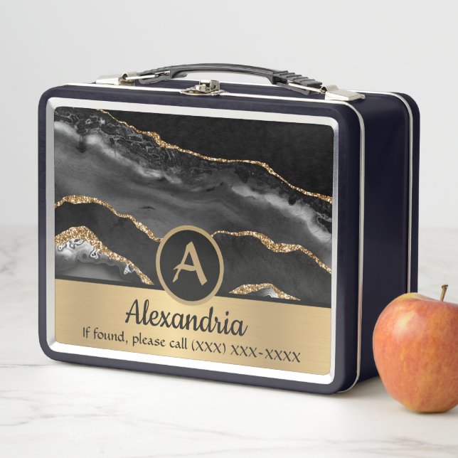 Lunch Box Monogramme Gold Custom Nom Luxe Chic (En situation)