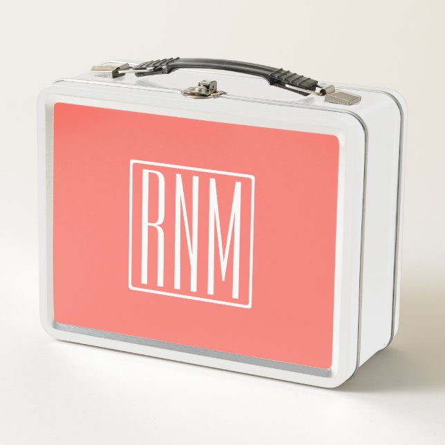 Lunch Box Monogramme initial | Blanc Sur Le Corail (Devant)