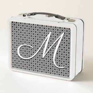 Lunch Box Monogramme initial géométrique noir et blanc