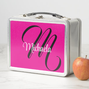 Lunch Box Monogramme initial minimaliste moderne nom rose ch