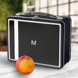 Lunch Box Monogramme Initial Noir Blanc Minimaliste Rétro Bo
