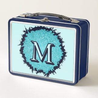 Lunch Box Monogramme minimaliste simple chic bleu abstrait