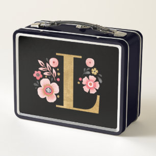 Lunch Box Monogramme or rose mou moderne Floral