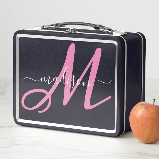 Lunch Box Monogramme Pink Script Girl's (En situation)