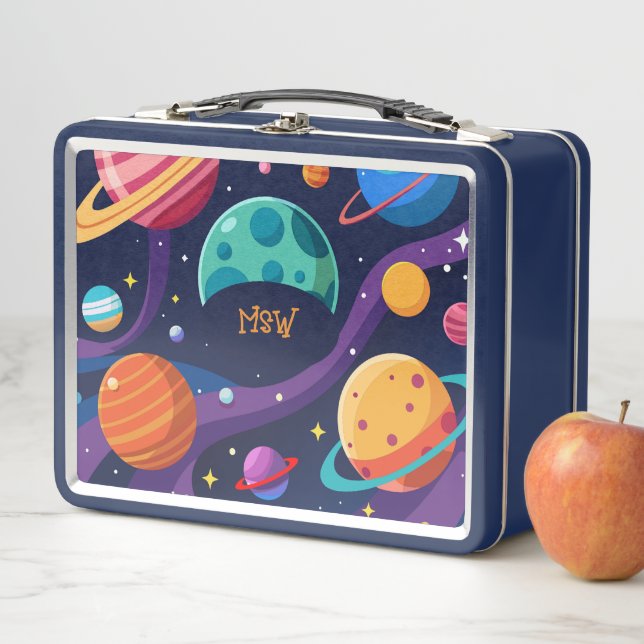 Lunch Box Monogramme Planètes rétro (En situation)