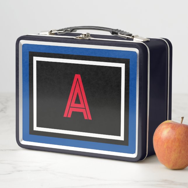 Lunch Box Monogramme rouge Bleu noir Pois blancs (En situation)