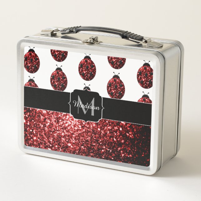 Lunch Box Monogramme rouge foncé coccinelle faux parties sci (Devant)