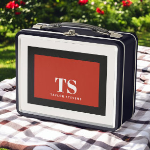 Lunch Box Monogramme simple et élégant Bloc de couleur rouge