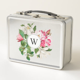 Lunch Box Monogramme vintage blanc et rose des fleurs de Mag