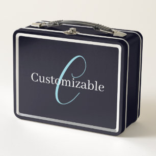 Lunch Box Monographie de script cursive modifiable noir bleu