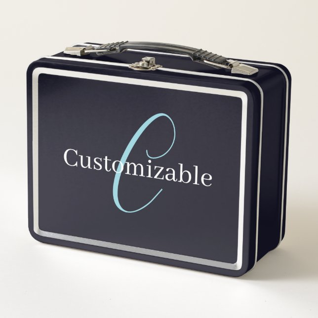Lunch Box Monographie de script cursive modifiable noir bleu (Devant)
