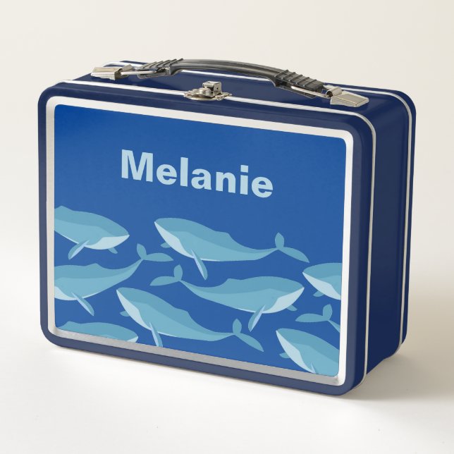 Lunch Box Morceau de baleines nager bleu foncé Personnalisé (Devant)