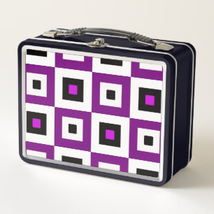 Lunch Box Motif à carrés à damier violet noir et blanc