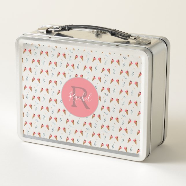 Lunch Box Motif de crème glacée rose mignonne avec nom de mo (Dos)