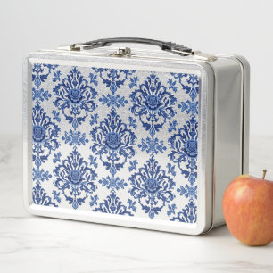 Lunch Box Motif de fleur damassé victorien élégant bleu mari