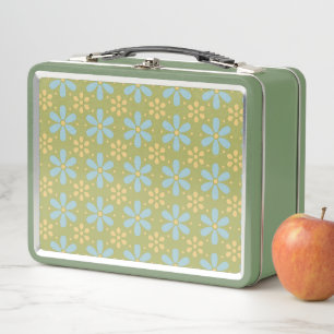 Lunch Box Motif de fleurs bleues et jaunes Abstraites rétros