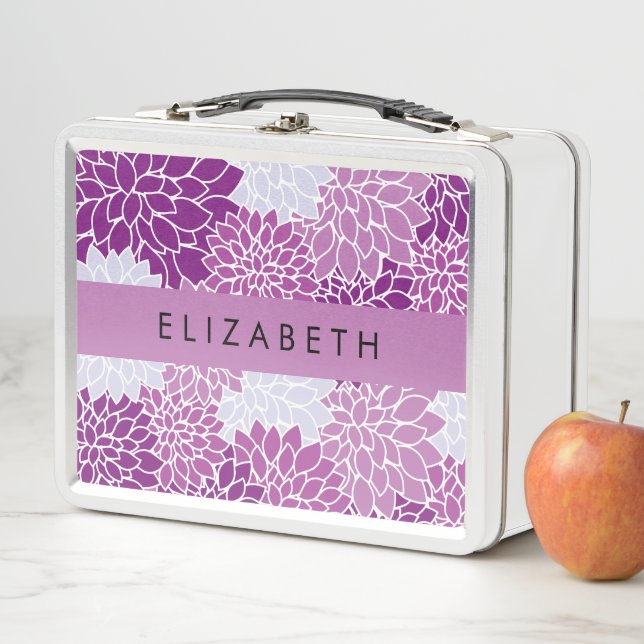 Lunch Box Motif De Fleurs, Dahlia Violet, Votre Nom (En situation)