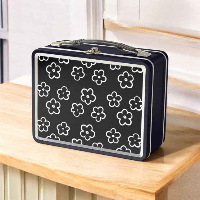 Lunch Box Motif de fleurs noir et blanc (lunch box)