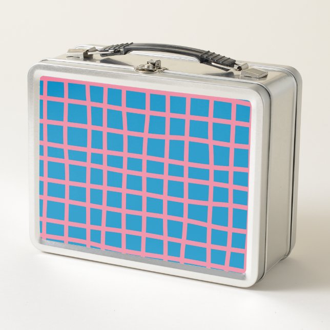 Lunch Box Motif de lignes de grille Abstrait bleu et rose vi (Devant)