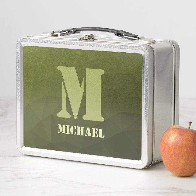 Lunch Box Motif de maillage géométrique d'olive verte de l'a (En situation)