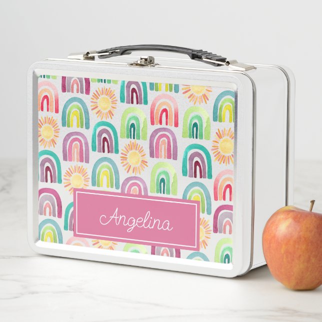 Lunch Box Motif de Suns et Rainbows rose mignon de retour à  (En situation)