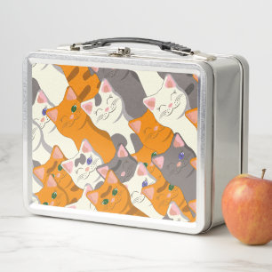 Lunch Box Motif en diagonale du chat noir blanc gingembre