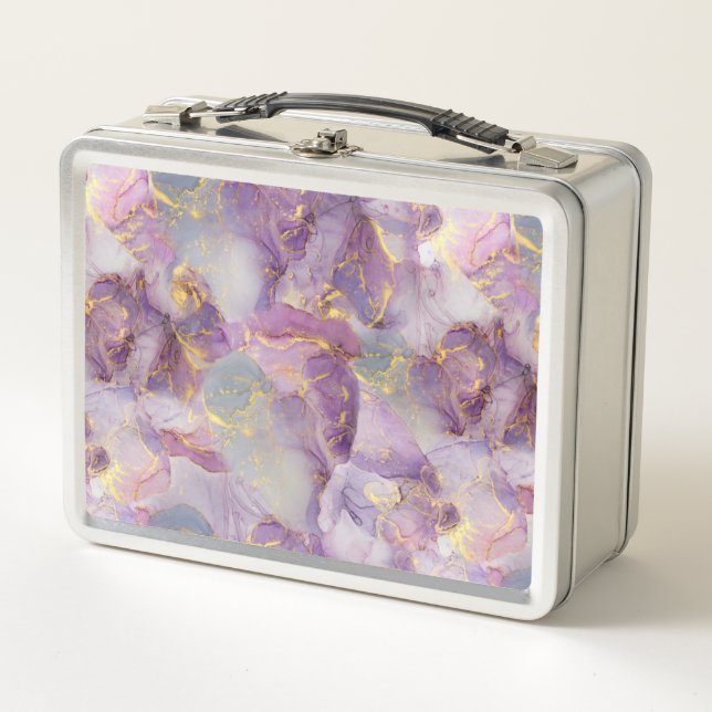 Lunch Box Motif en marbre Pastel Lilac, Parties scintillant  (Devant)