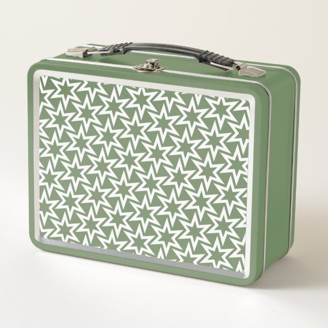 Lunch Box Motif Etoile Géométrique Vert Et Blanc (Devant)