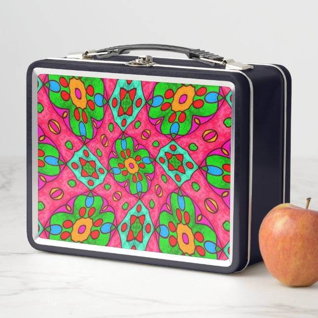 Lunch Box Motif Fleurs Abstraites uniques (En situation)