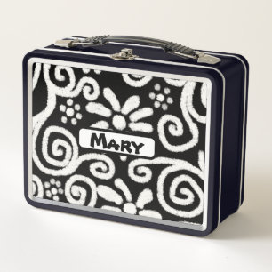 Lunch Box Motif Floral Blanc Noir