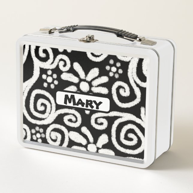 Lunch Box Motif Floral Blanc Noir (Devant)