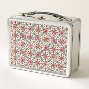 Lunch Box Motif floral boho en rouge, rose et sarcelle