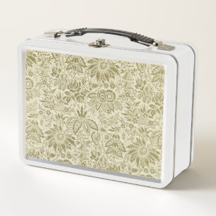 Lunch Box Motif Floral Vert Sage Antique Damas